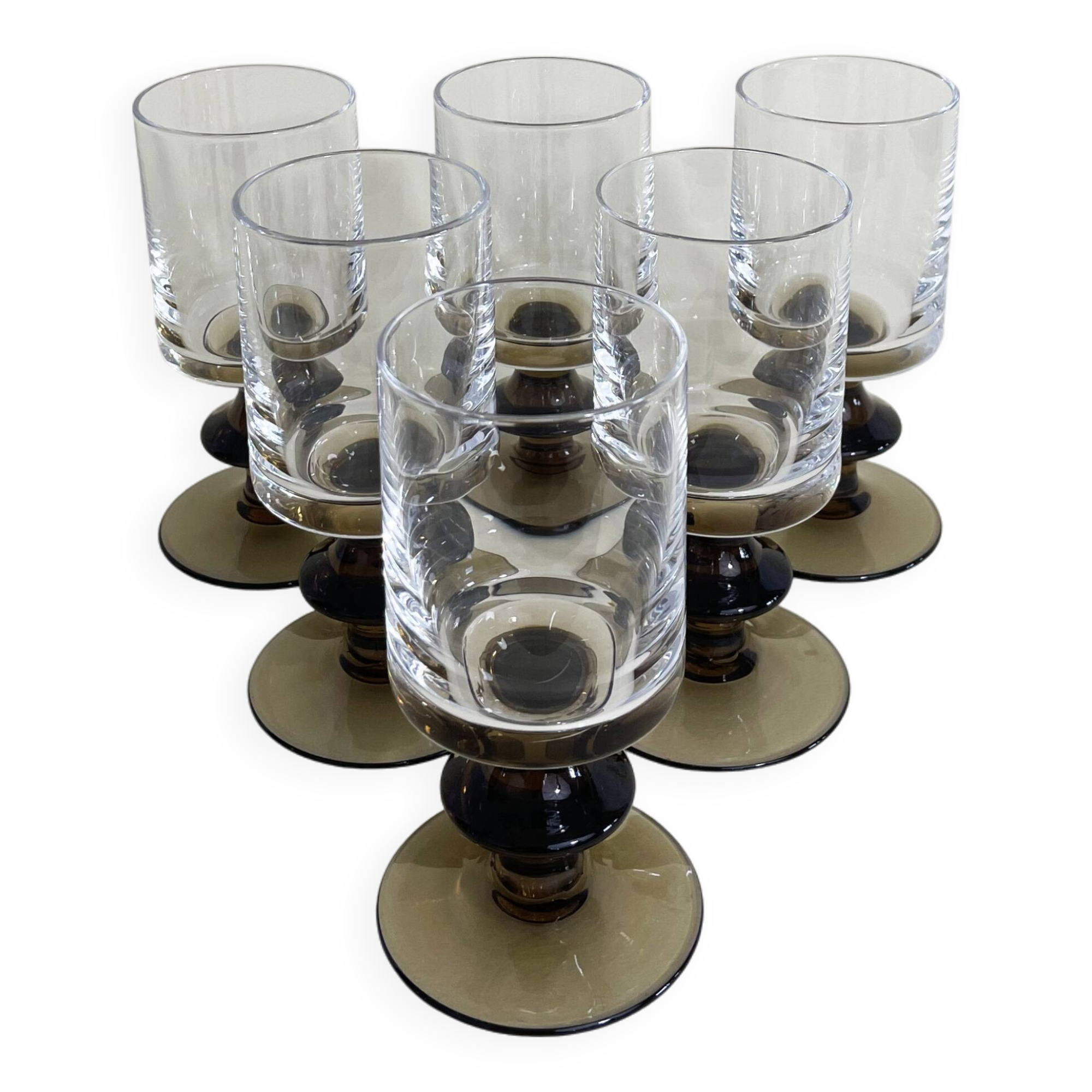 6 Smoked Stemmed Wine Glasses