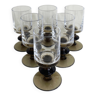 6 Smoked Stemmed Wine Glasses