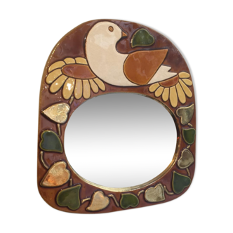 Miroir à l'oiseau céramique de Mithé Espelt - 25x28cm