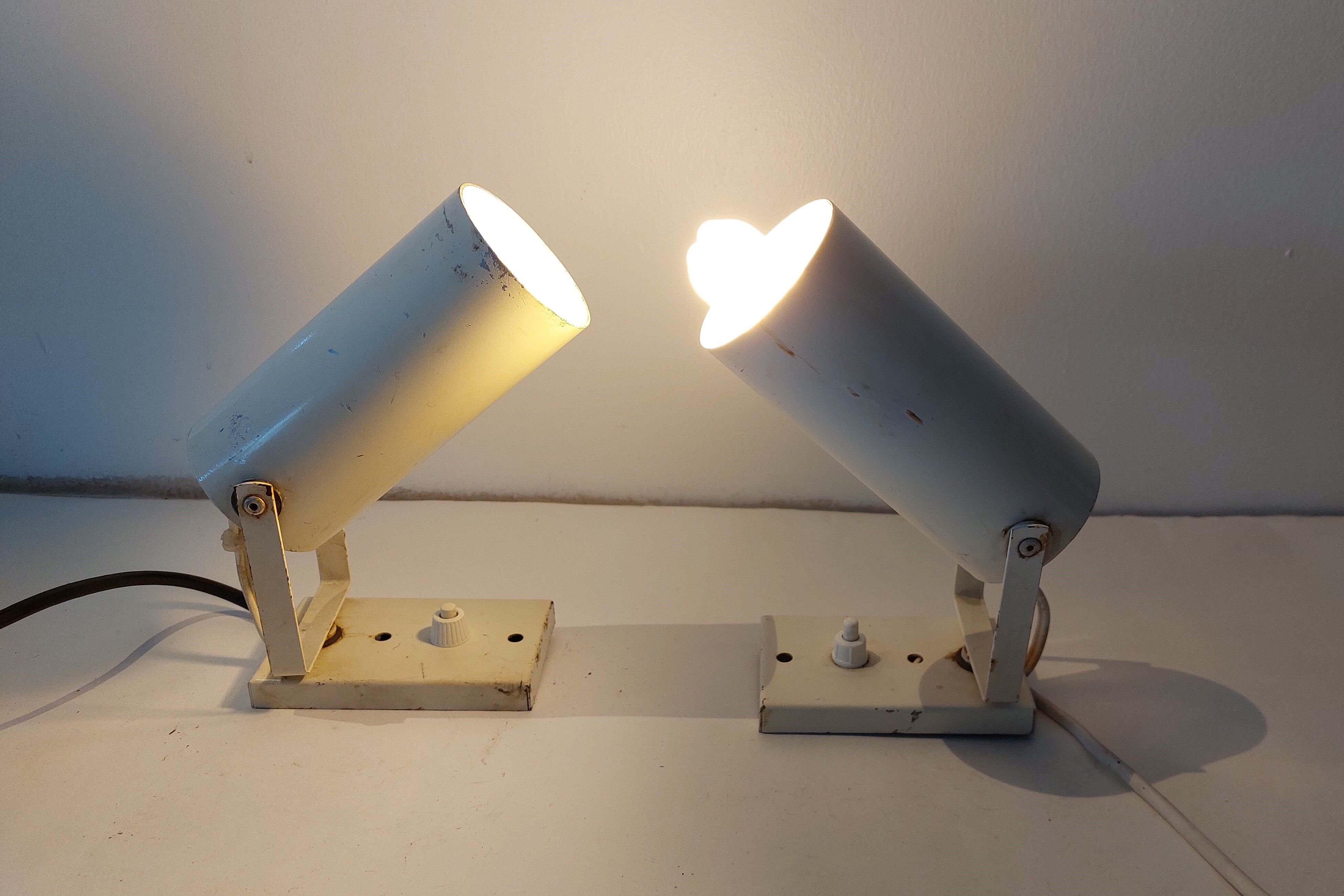 Pair of modernist wall lamps Lita model 0234 white Vintage.
