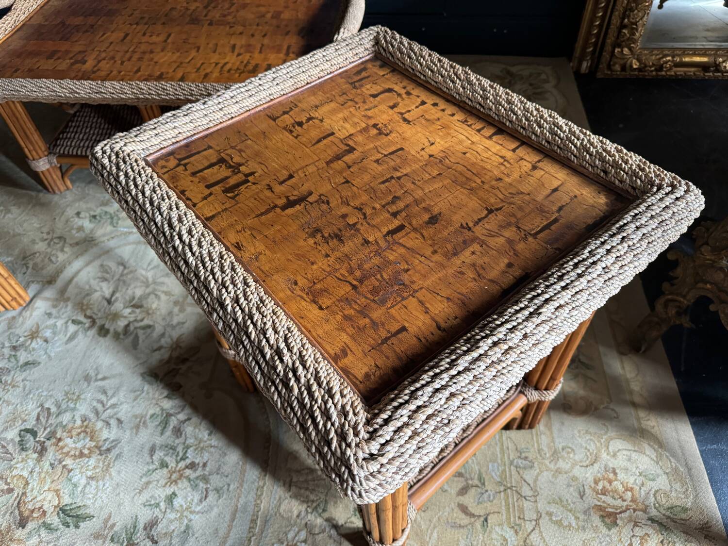 Coffee Table And Pair Of Sofa Ends From The 70s In Bamboo - 20th Century
