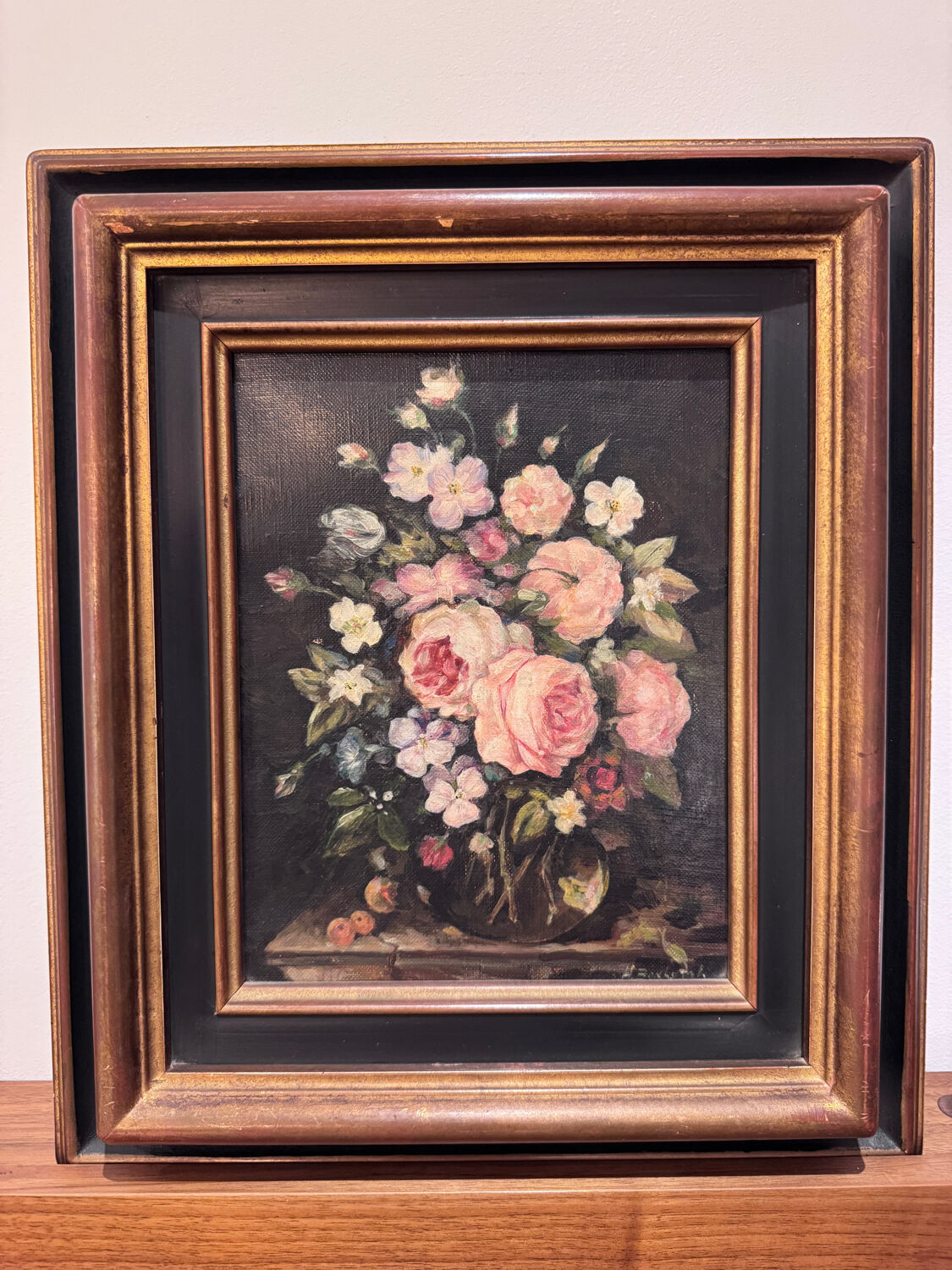 Oil on canvas by Henri Bonhotal - floral still life