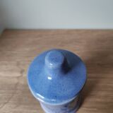 Nutmeg spice pot in vintage blue ceramic vegetable pattern stamped sipa France advertising