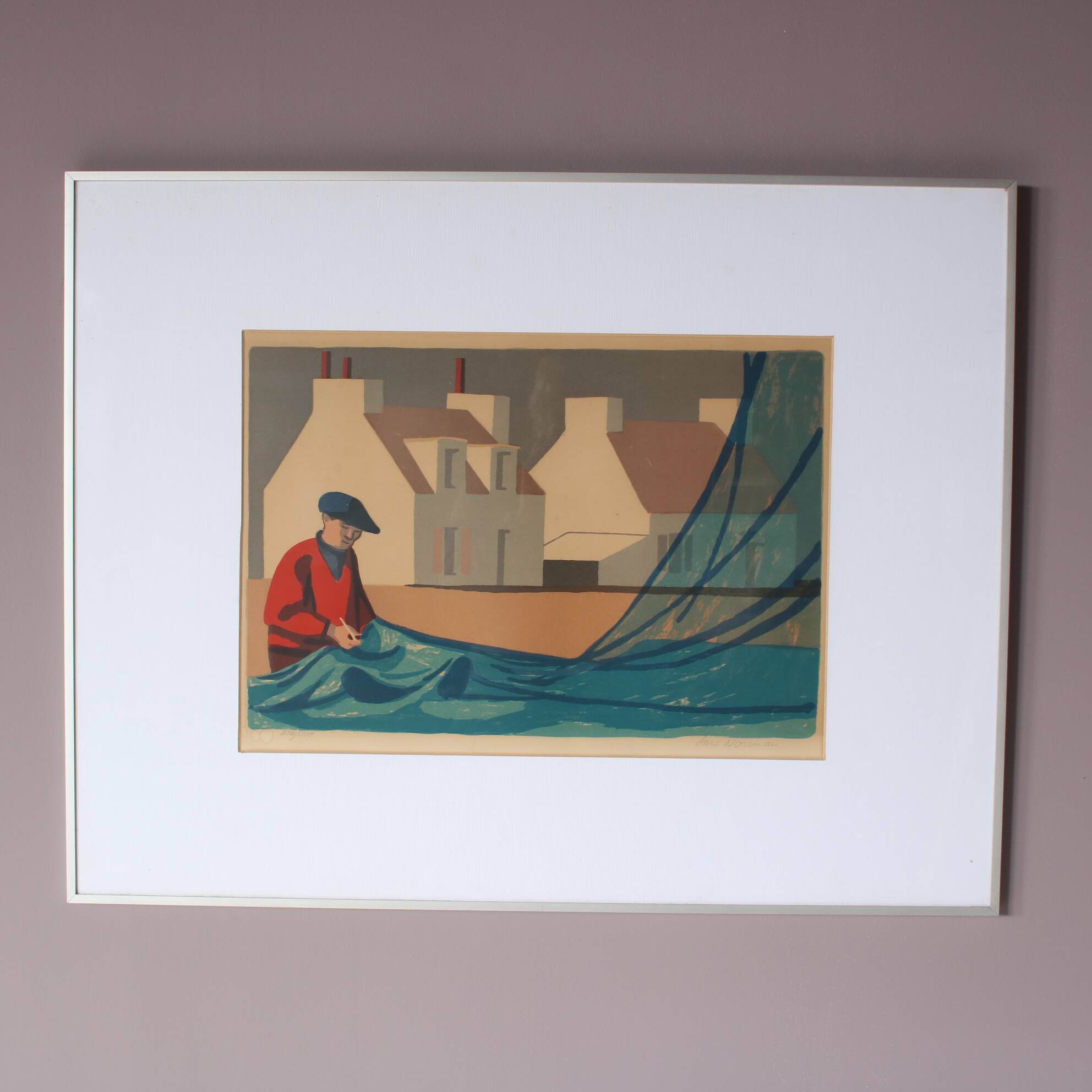 1950s Framed lithograph by Lars Norrman, Sweden