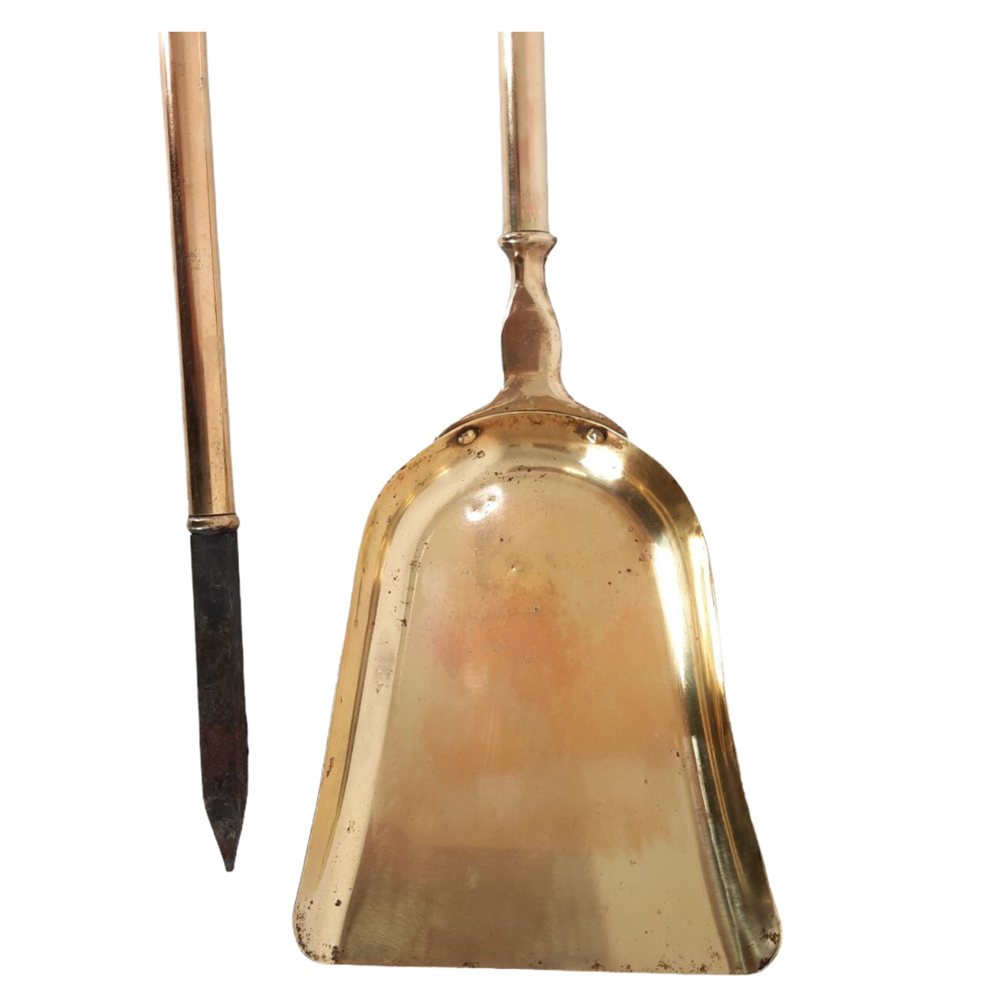 Tool set, brass fireplace accessories, vintage