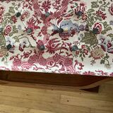 Art-deco walnut bench with floral fabric