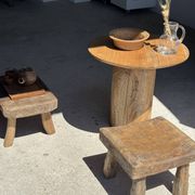 Petit stool, tabouret d'appoint en teck massif rectangulaire arrondie