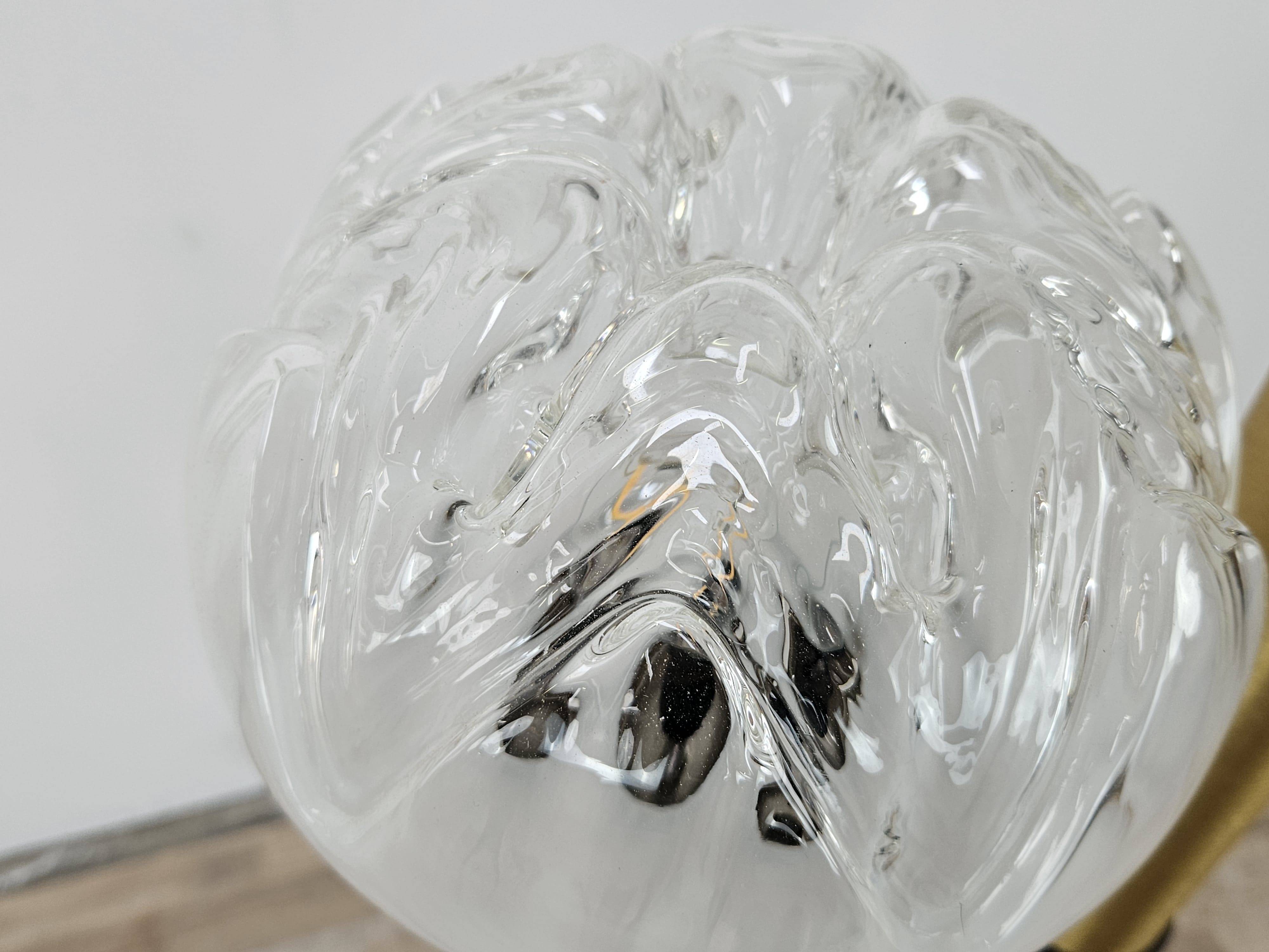 Mid-Century Murano Glass Floor Lamp in Wood and Metal with 3 Light Points