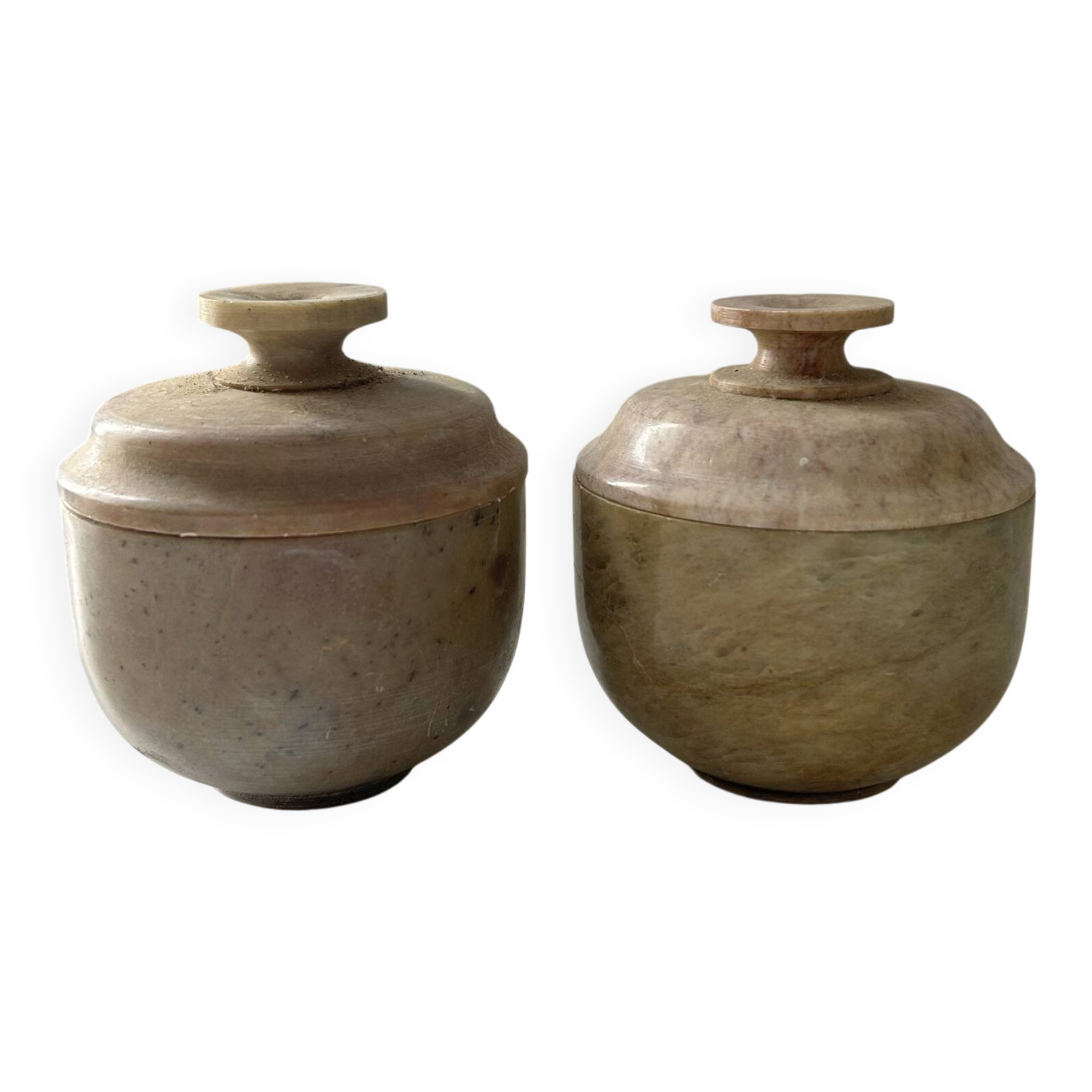 2 small stone urns