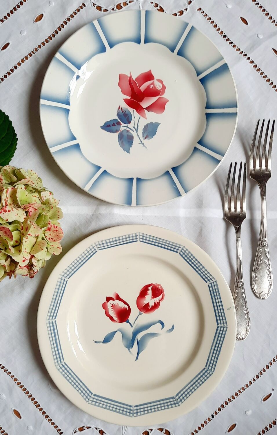 Old flat plates mismatched in earthenware