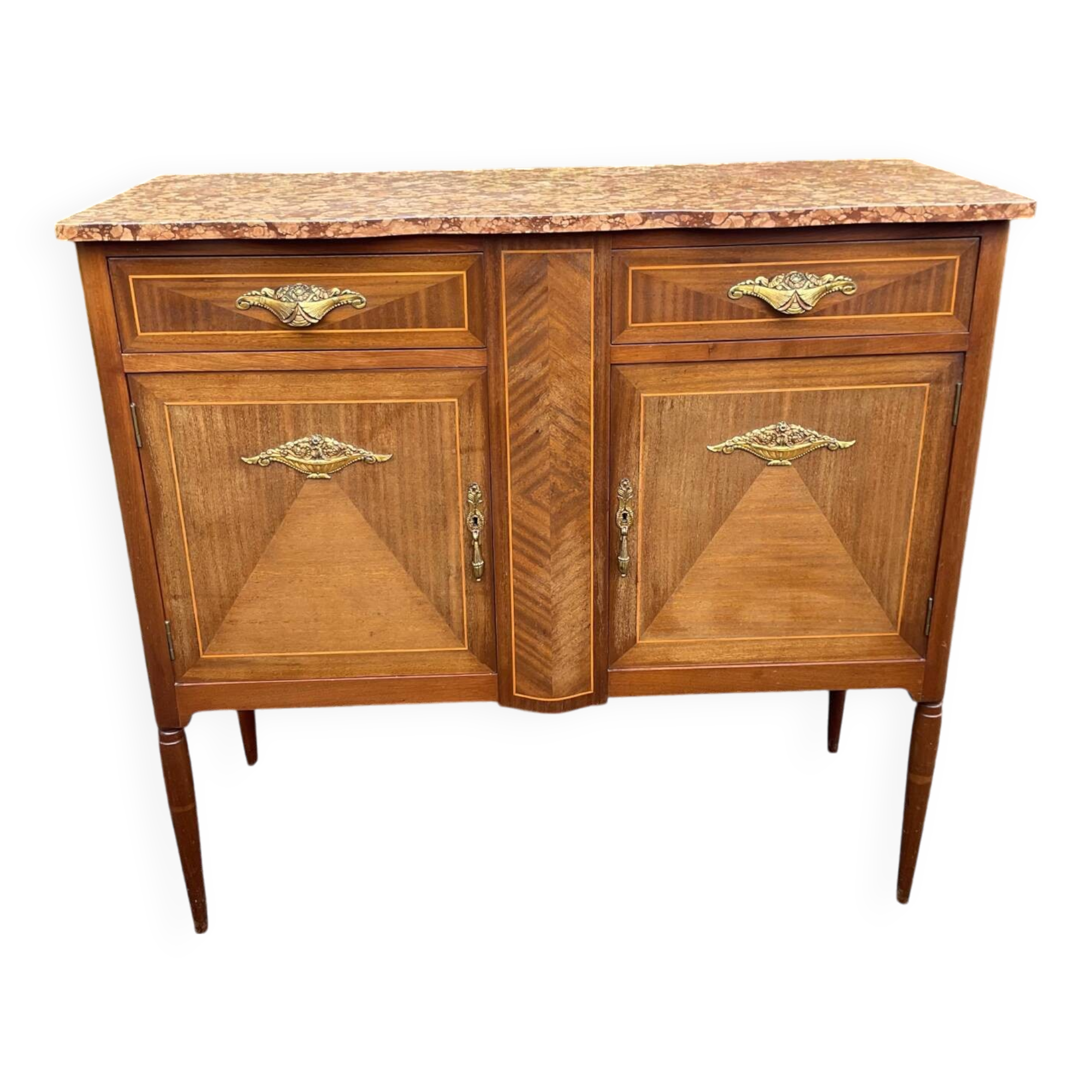 Marquetry and marble sideboard