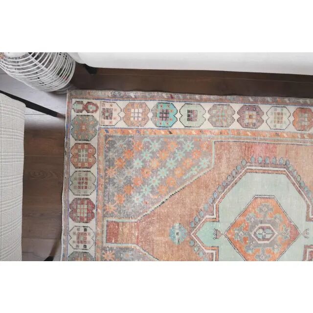 1970s Turkish Oushak Handmade Wool Cotton Orange Area Rug 127x256
