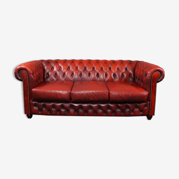 Red Chesterfield sofa 3 seater cowhide leather