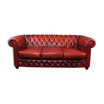Red Chesterfield sofa 3 seater cowhide leather