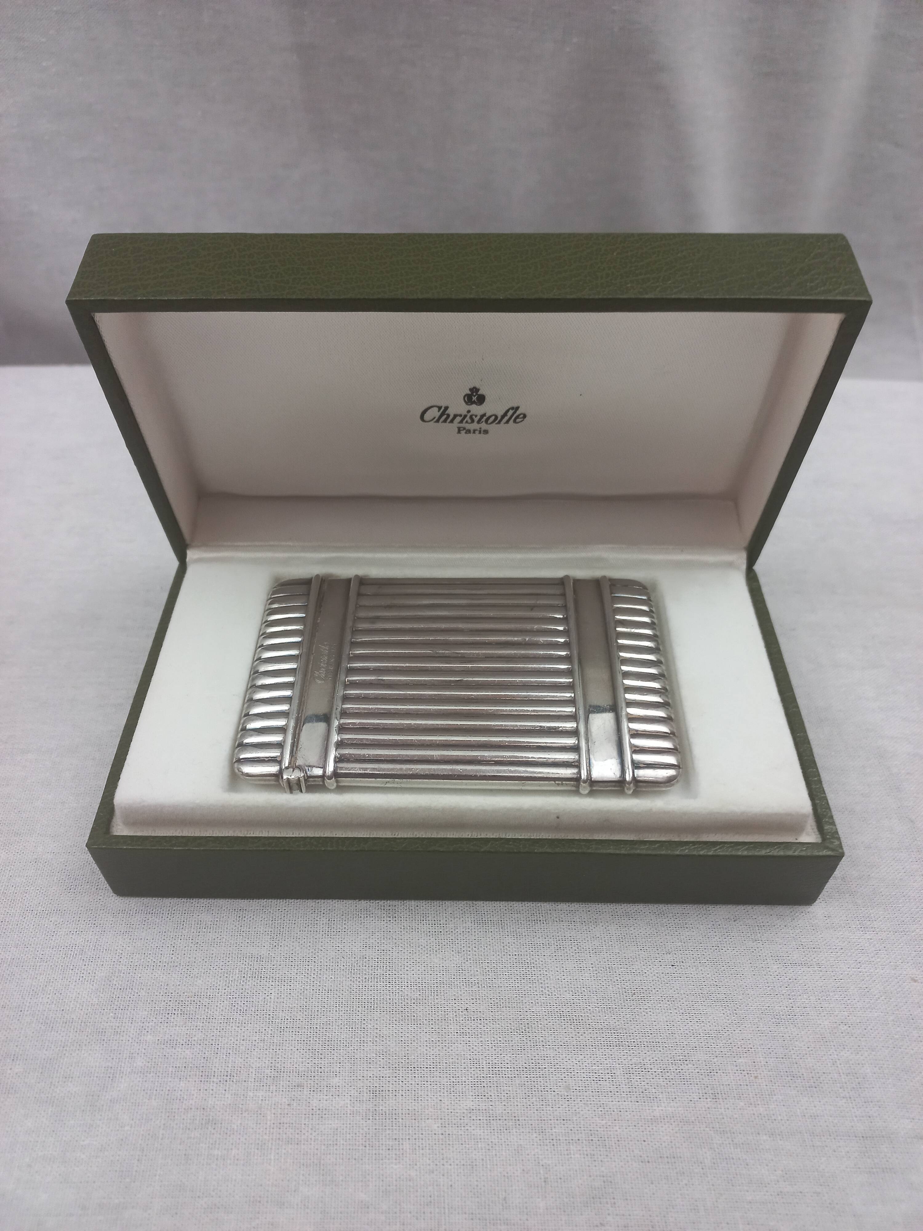 Christofle business card holder cigarette leaf case 925 sterling silver new
