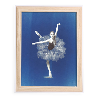 Original cyanotype print "the dancer in motion" 21 x 27 cm with frame