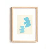 Painting on paper - birds - light blue - signed eawy