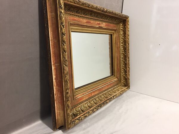 Miroir cadre ancien dit barbizon fin 1800 mouluré bois doré feuilles d'or art