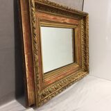 Miroir cadre ancien dit barbizon fin 1800 mouluré bois doré feuilles d'or art