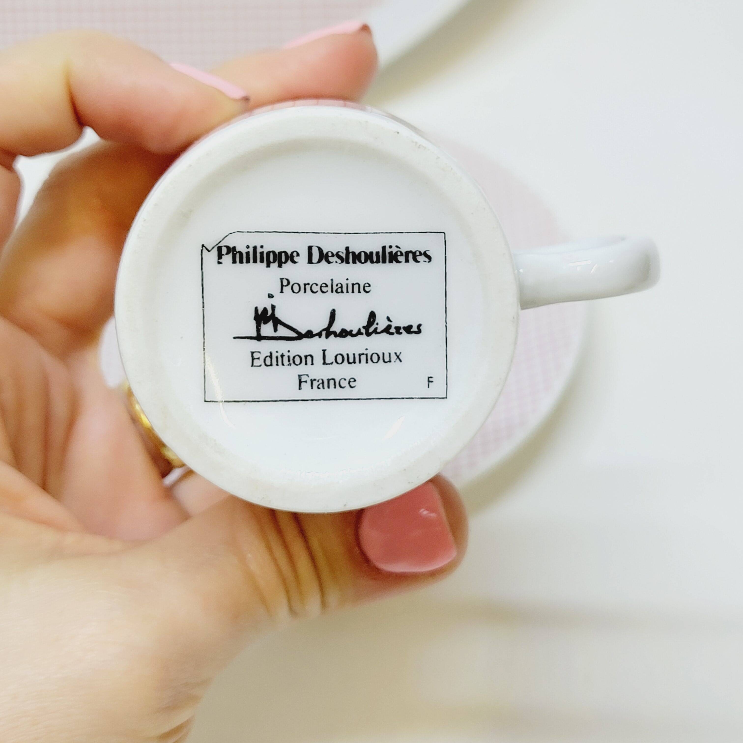 Pie Dish + 2 Vichy Porcelain Cups Philippe Deshoulières Lourioux