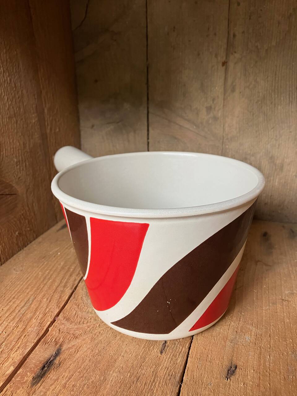 Vintage Le Creuset enameled cast iron fondue pot from the 1970s