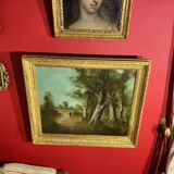 École de Barbizon signée, huile sur toile du 19e siècle représentant un paysage