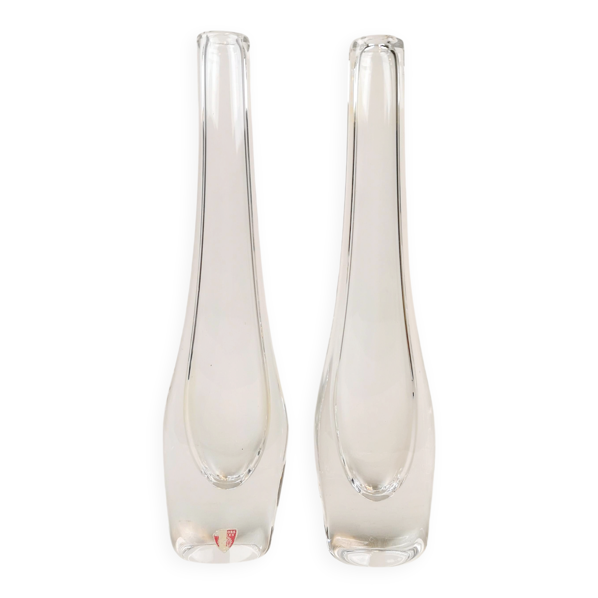 Pair of Midcentury vases by Nils Landberg, Orrefors, circa 1950.