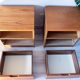 Pair of bedside tables in elm from the 1980s, brutalist design, chalet.