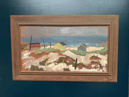 Original Swedish Oil on Panel – “Coastal Village” by Frans Lundberg Vintage