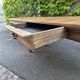 Antique French draper's table in oak, shop counter, work table, 6 feet, circa 1750–1850.