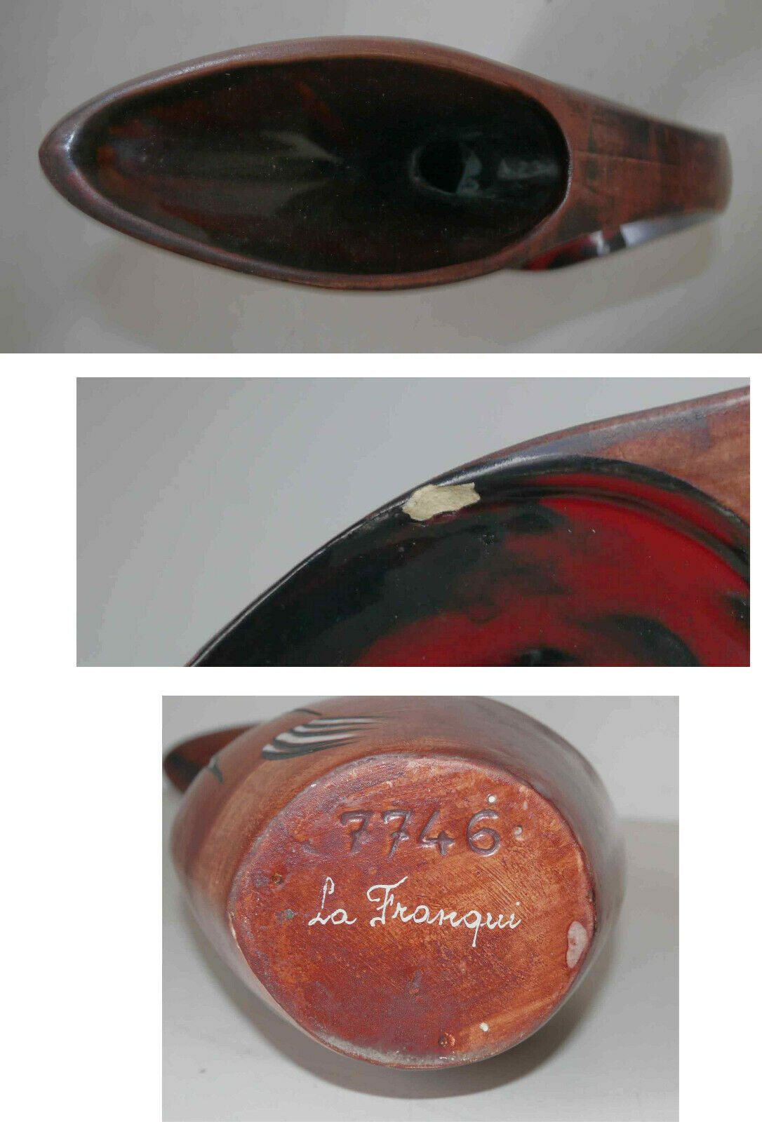 Pitcher carafe broc zoomorphic enamelled ceramic