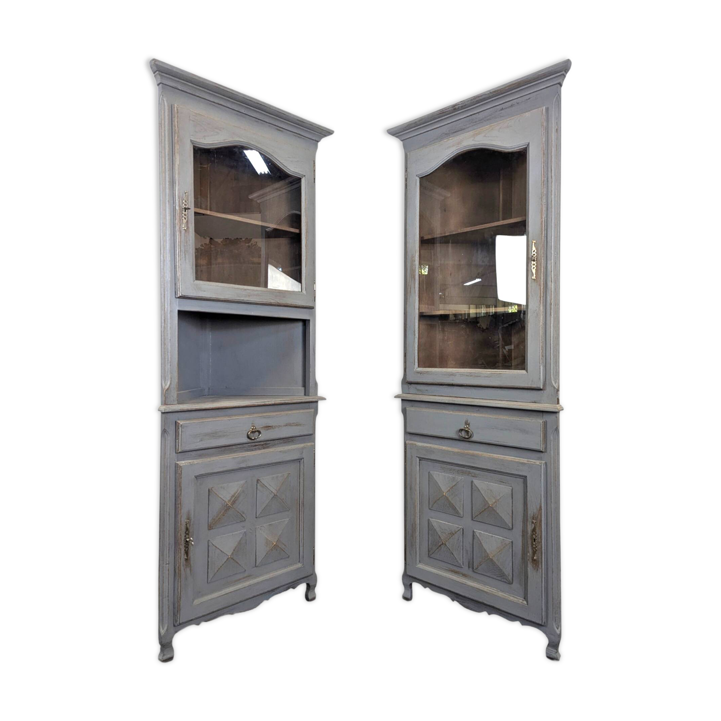 Pair of re-edged corner cabinets