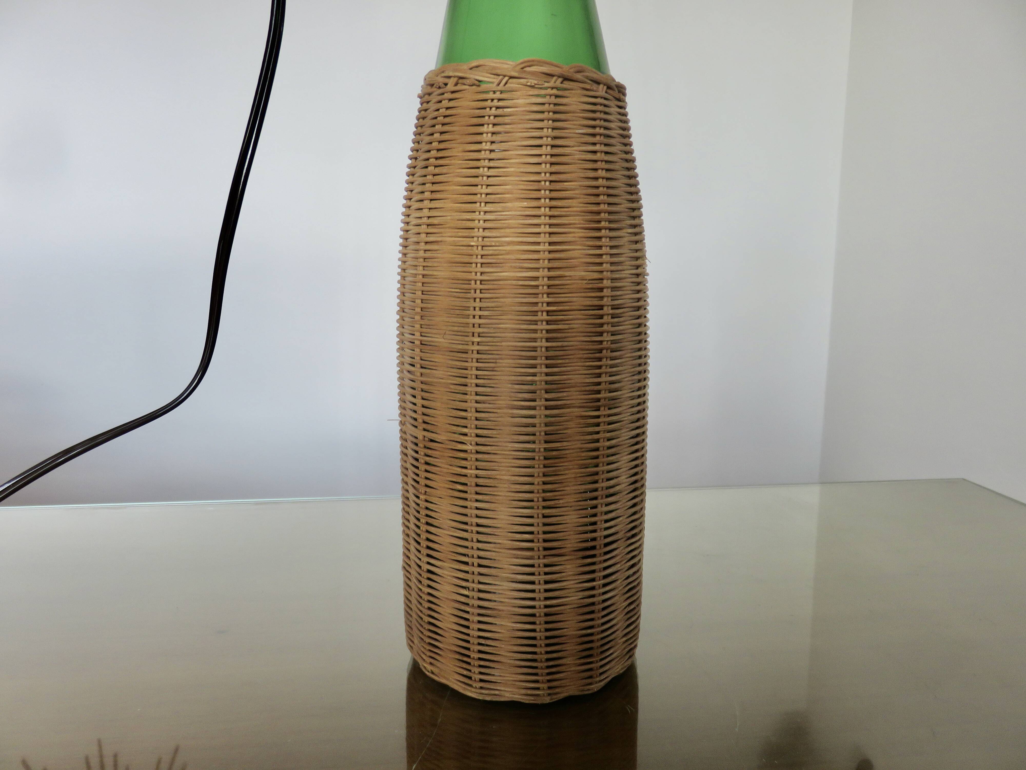 Rattan and glass "bottle" lamp from the 60s and 70s