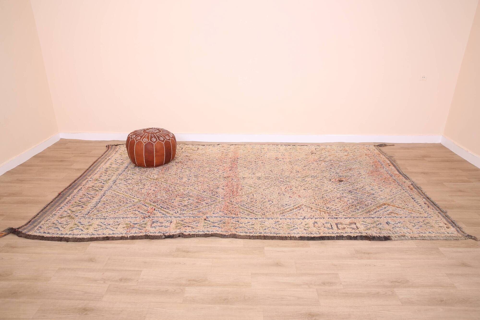 Vintage Moroccan Wool Rug 192 x 328 cm, Handmade Berber Rug, Bohemian Rug