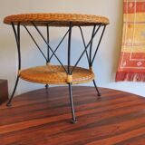 Mid century rattan and iron 2-level coffee or side table, 1960s