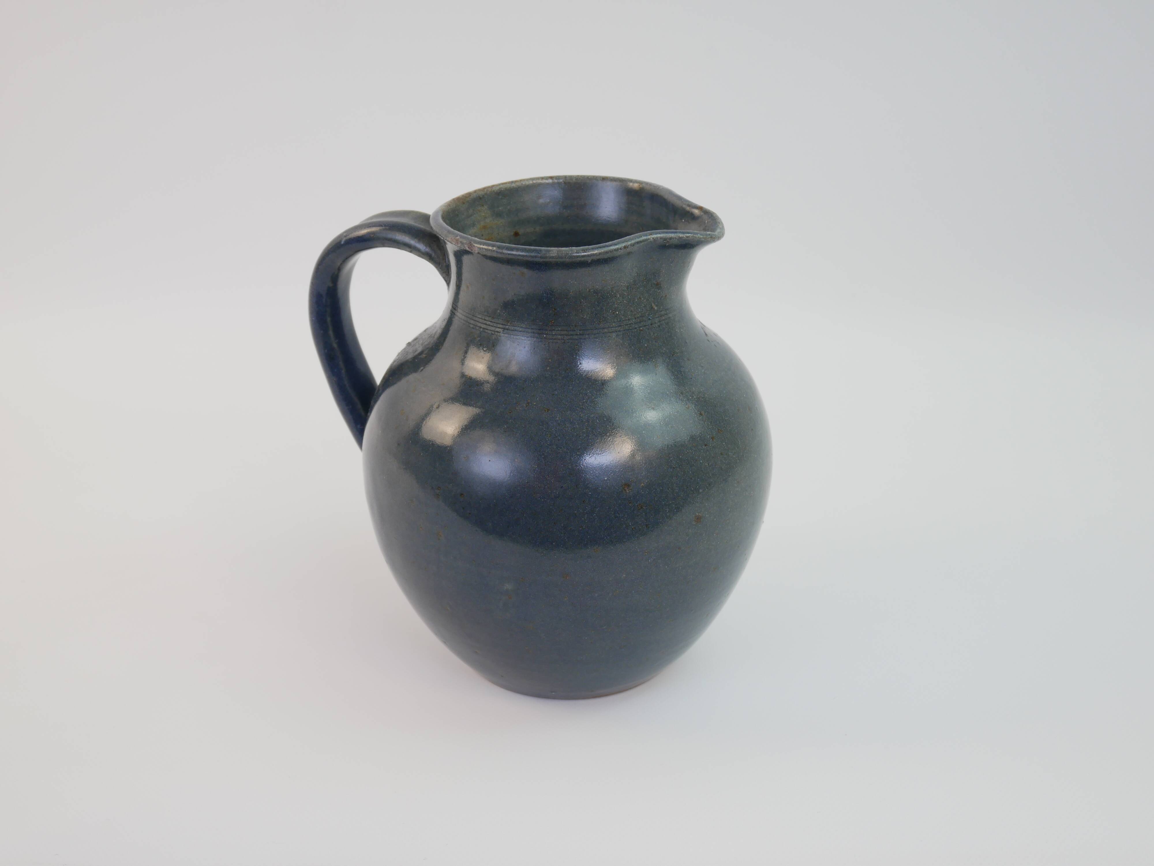 Large blue glazed stoneware pitcher Le Rivet France