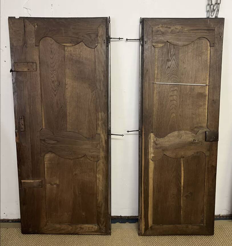 Pair of antique wardrobe doors and crosspiece
