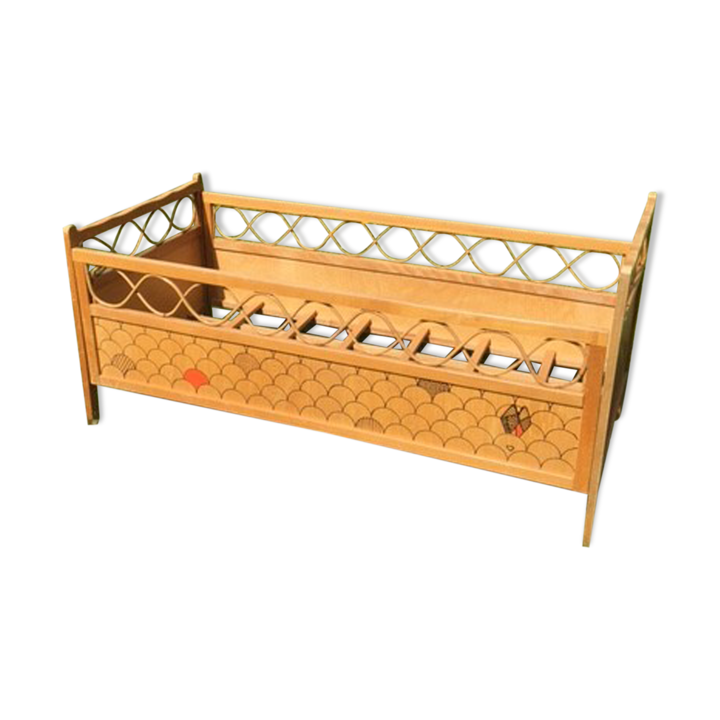Wood and rattan baby bed