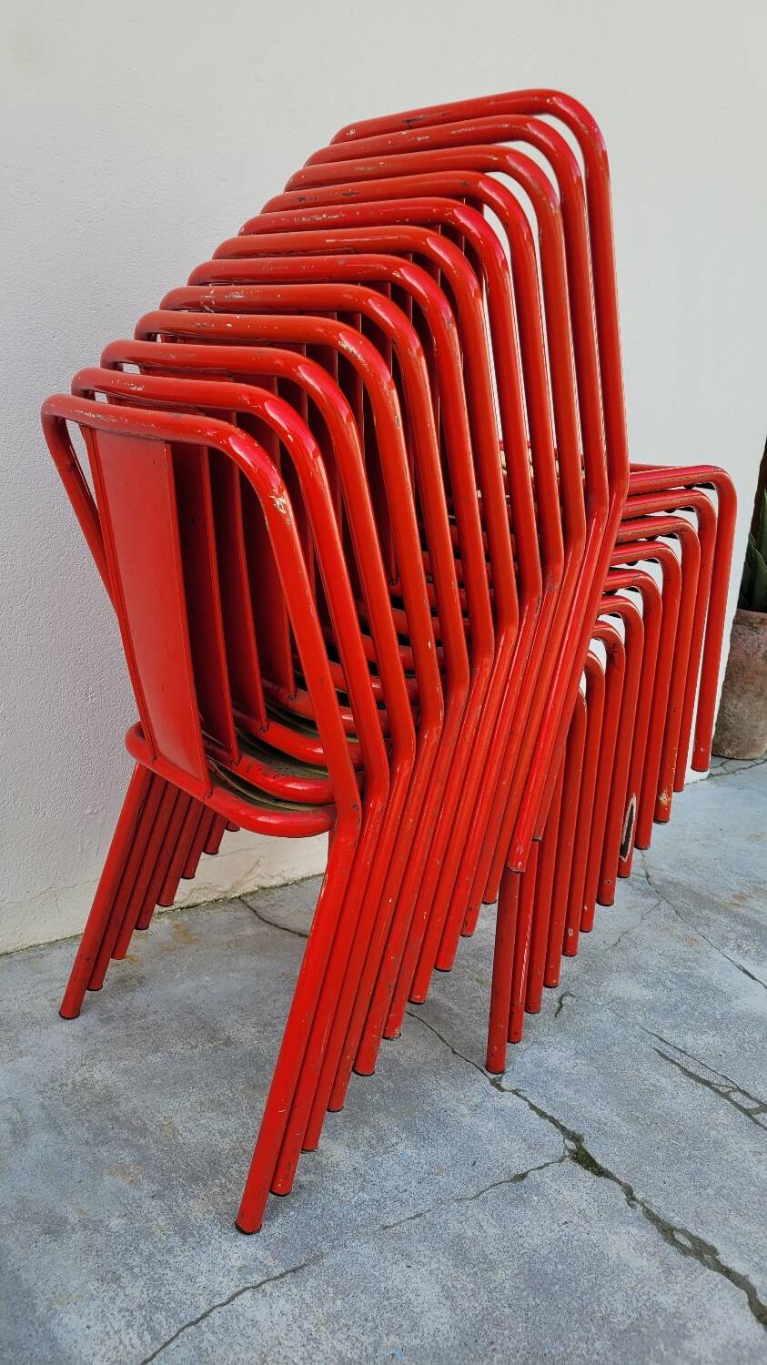 Set of 12 Tolix bistro chairs by Xavier Pauchard model T4 - 1950s