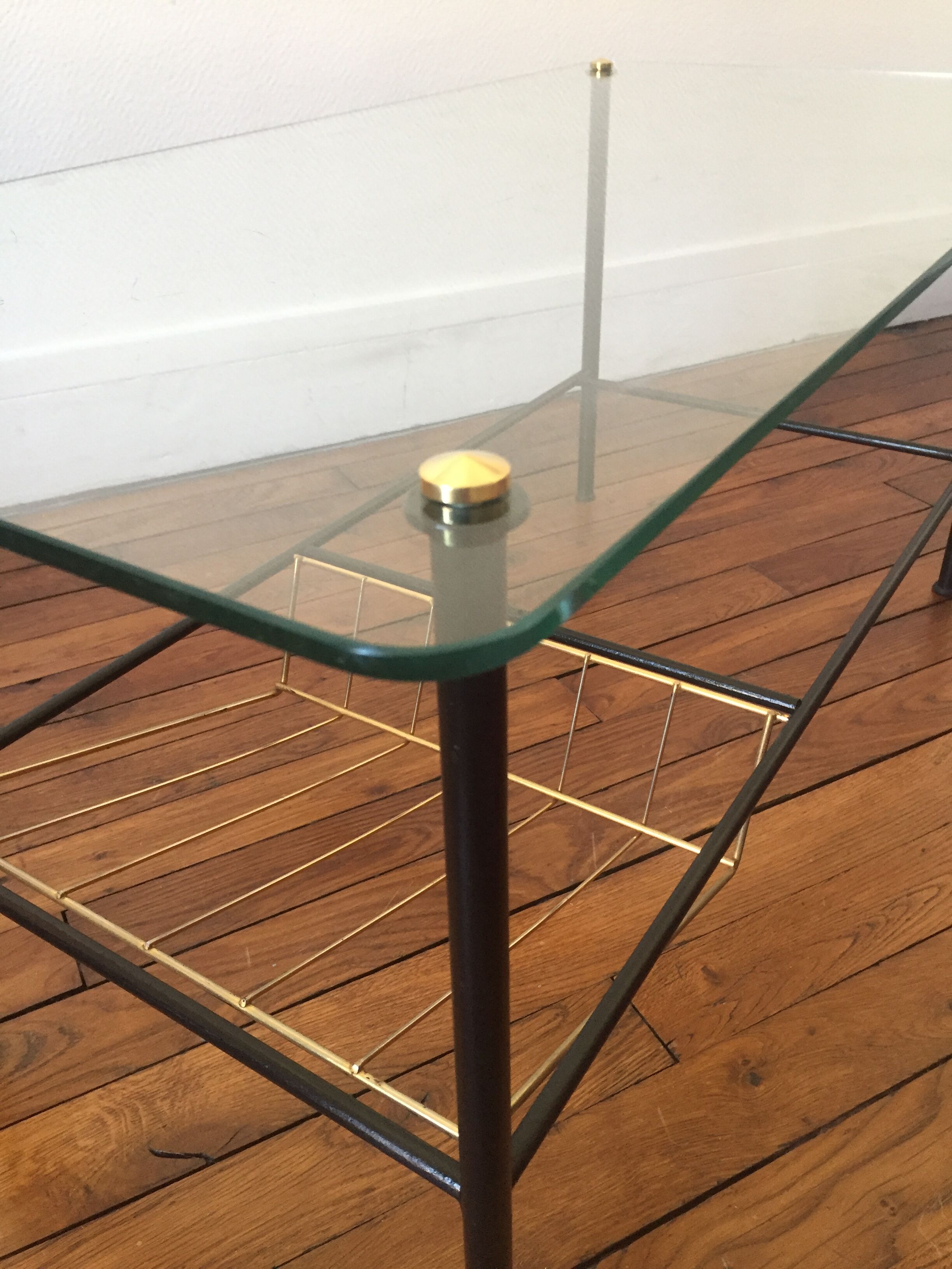 Low Glass Table with door magazines 50's