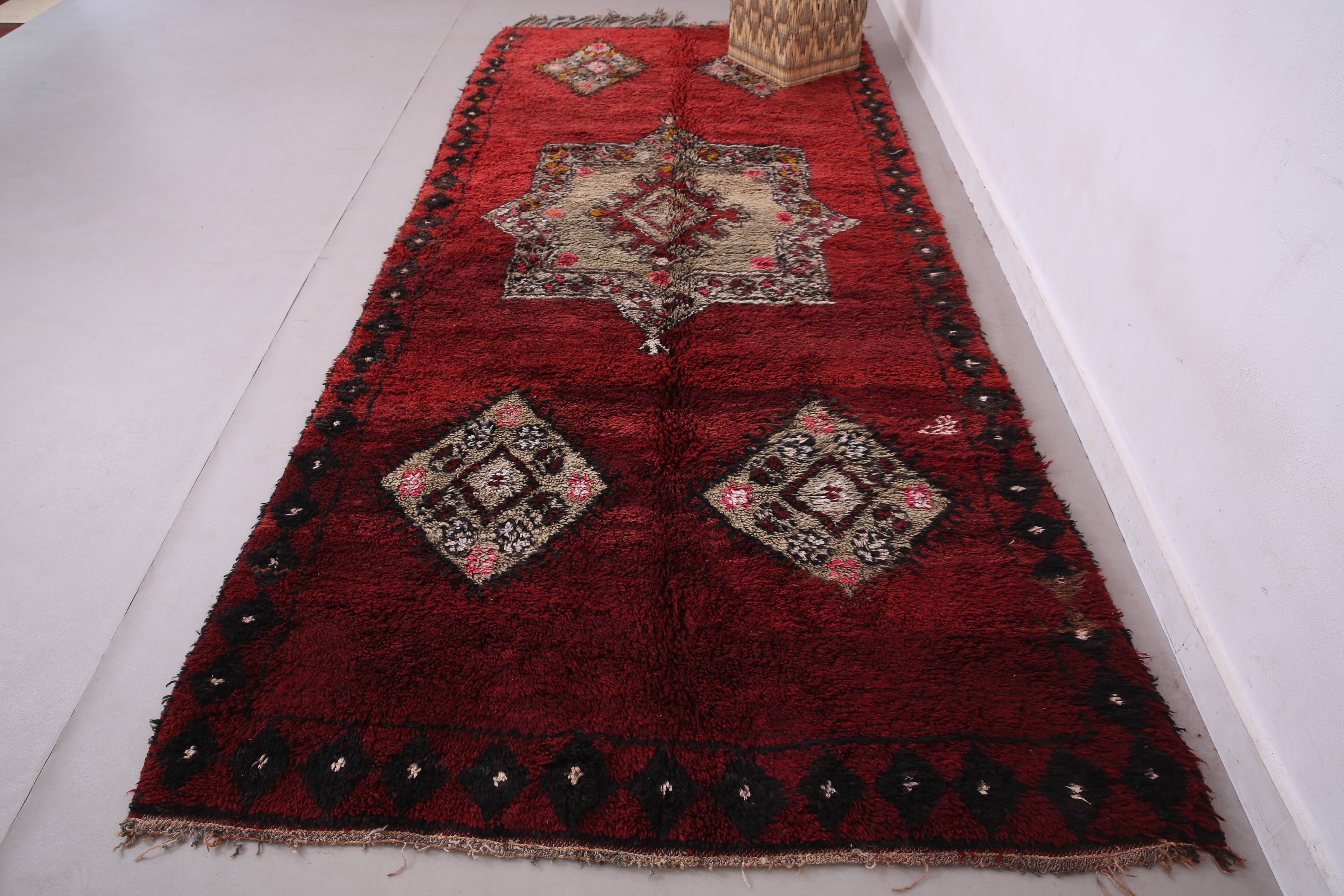 Burgundy Vintage Moroccan Rug 160 x 350 cm - Berber Wool Rug - Handmade rug