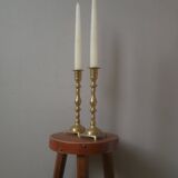 Pair of old brass candlesticks gold metal candelabra candlesticks Scandinavian country decoration