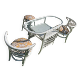 Vintage White Rattan/Bamboo Garden Furniture Set with 2 Chairs and a Stool