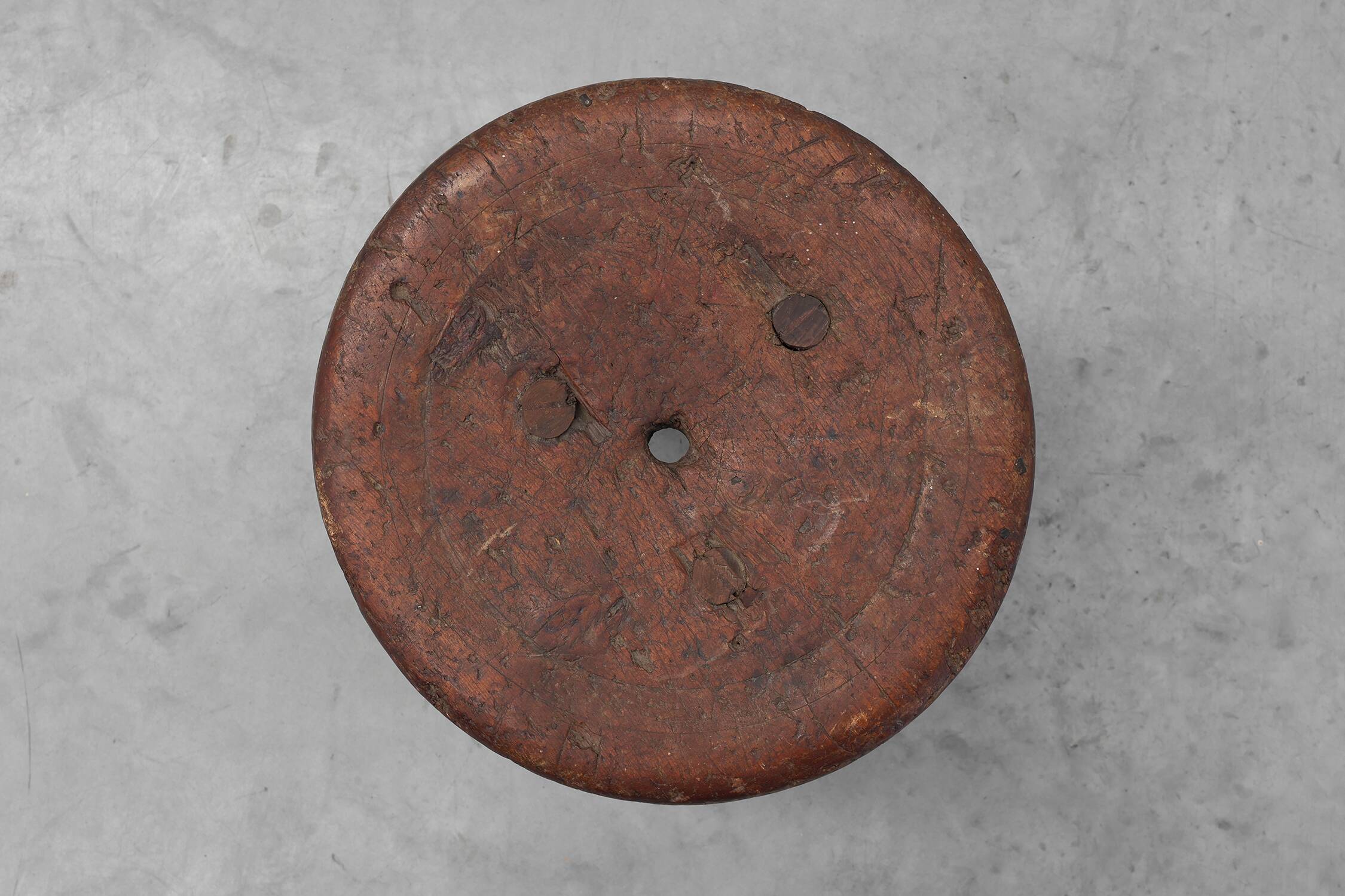 Rustic Wabi Sabi style solid oak tripod stool, France ca. 1850