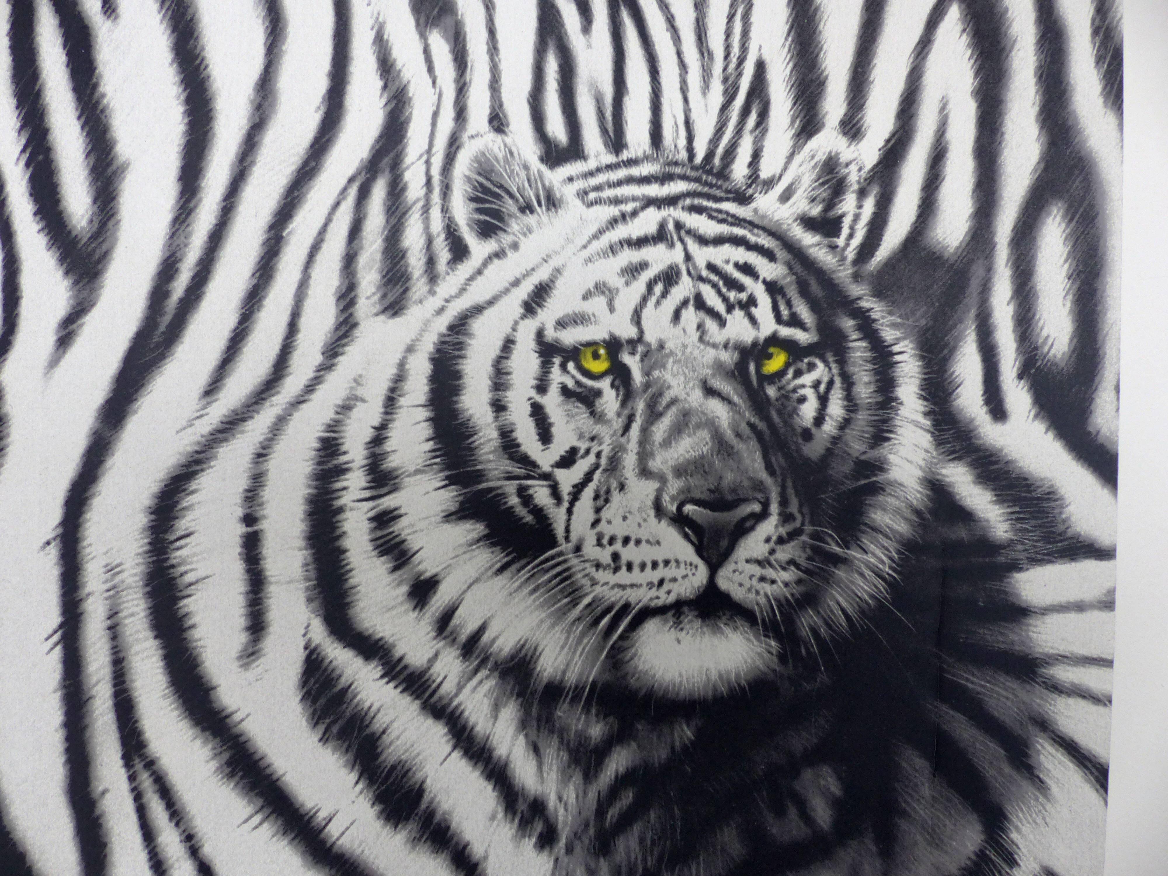Black and white tiger signed lithograph