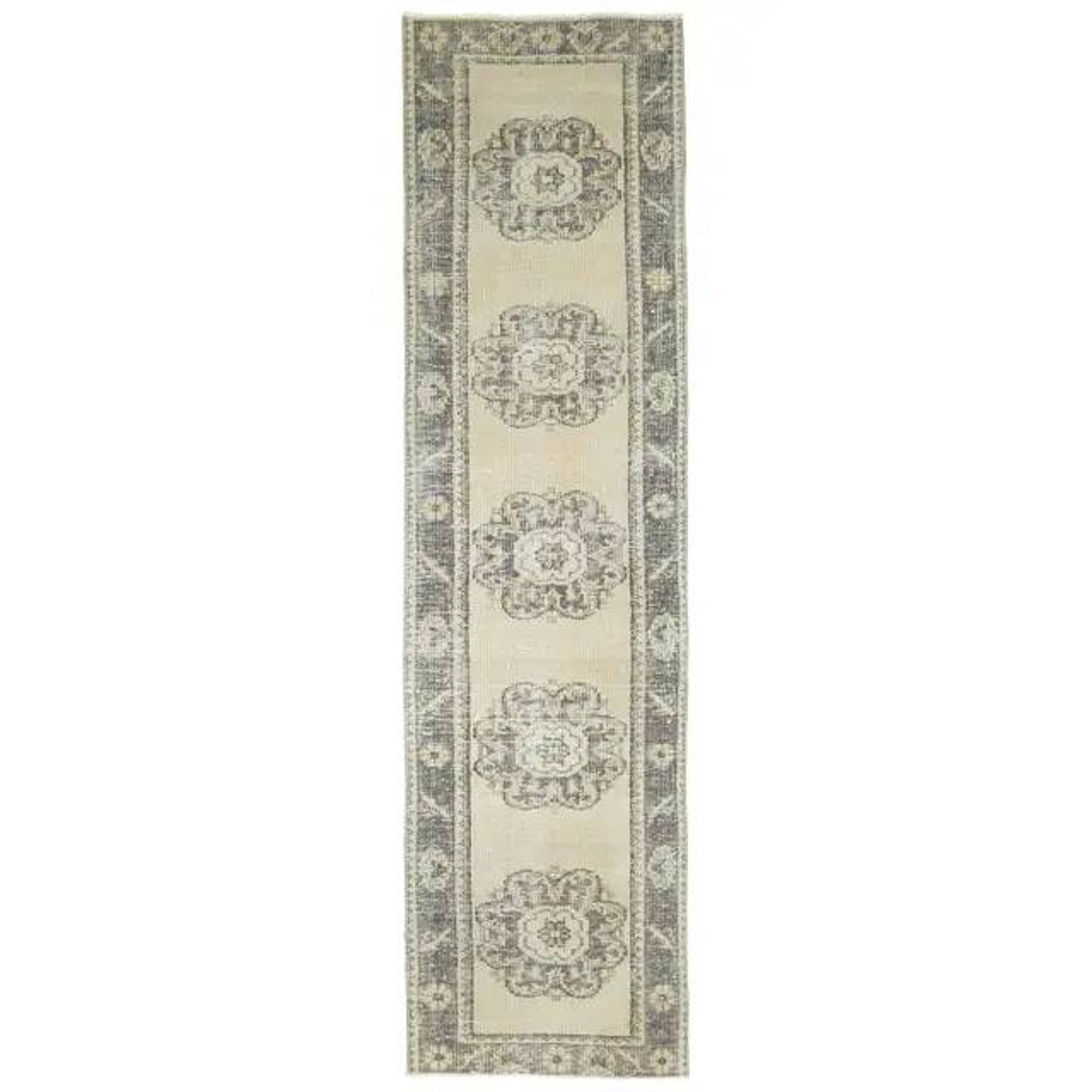 Vintage Turkish Oushak Handmade Wool Cotton Beige Runner 74x285