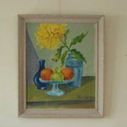 Original Vintage Oil on Panel – “Still Life: Fruit and Yellow Flower”