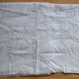 Linen old flat sheet with back embroidered Monogram "RM".