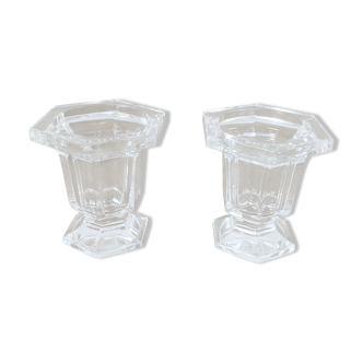 Pair of glass candle holders