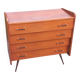 Vintage mahogany commode with metal tapered legs, 4 drawers, 1950s.